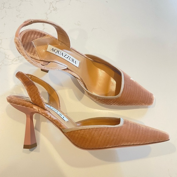 Aquazzura Maia 75 Velvet Slingback Pumps French Rose Mauve Pink Blush 34 4 - Picture 8 of 10